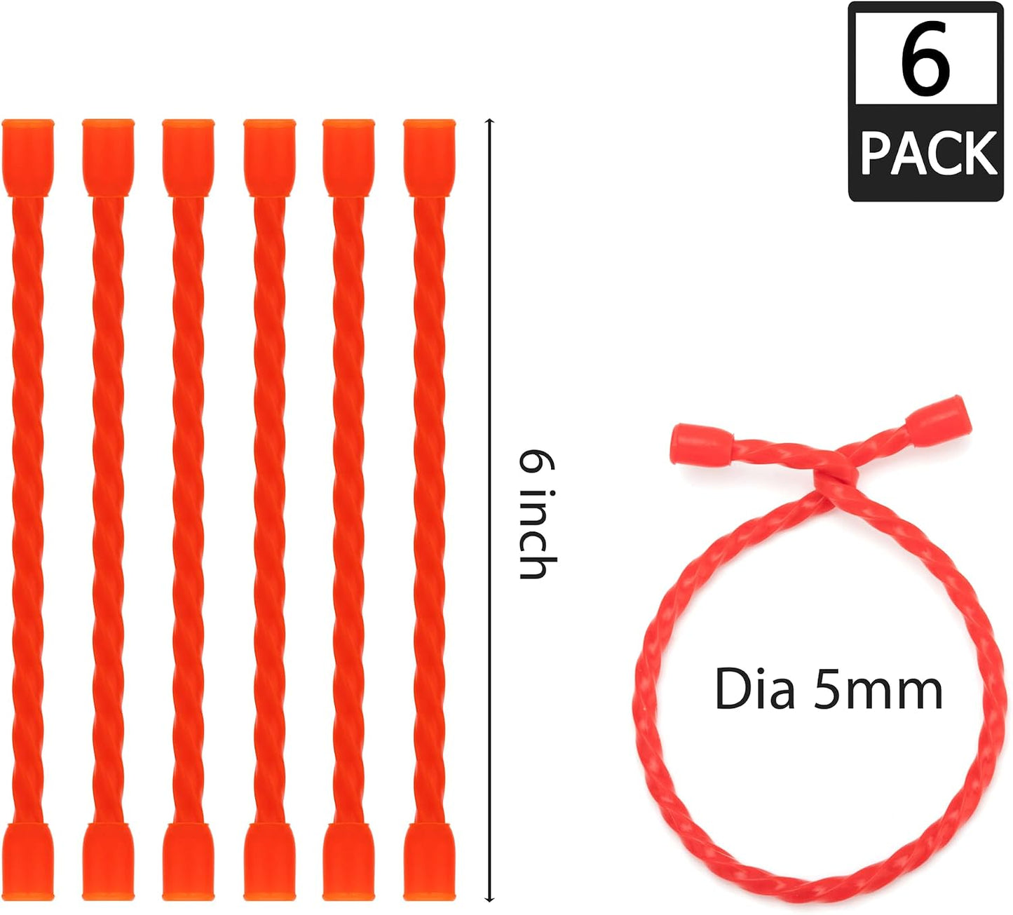 6 PCS 24-Inch Silicone Cable Ties Dia 5mm - Reusable Rubber Twist Ties Bendable Cable Ties for Bundling and Holding, All Purpose Steel-Core Cord Tie for Indoor and Outdoor (White)