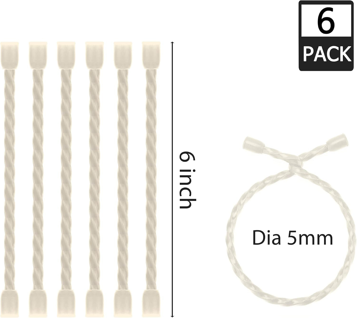6 PCS 24-Inch Silicone Cable Ties Dia 5mm - Reusable Rubber Twist Ties Bendable Cable Ties for Bundling and Holding, All Purpose Steel-Core Cord Tie for Indoor and Outdoor (White)