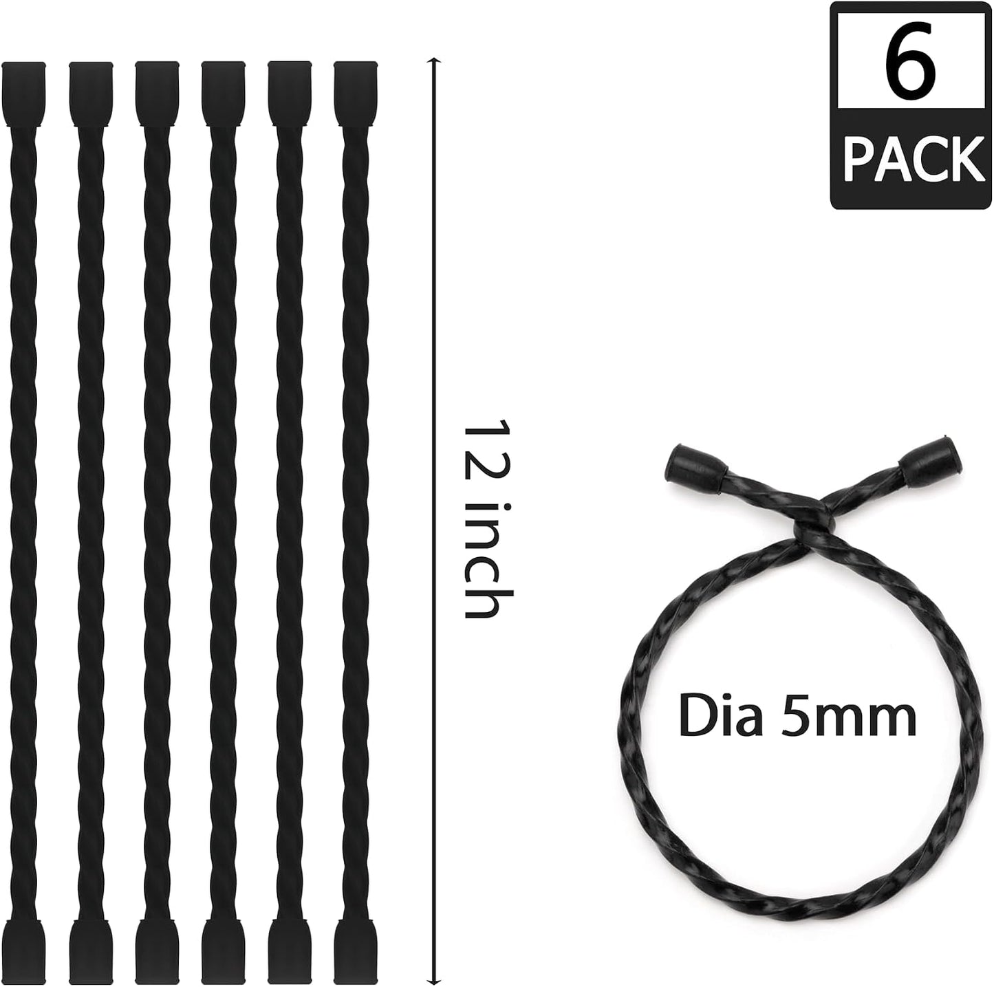 6 PCS 24-Inch Silicone Cable Ties Dia 5mm - Reusable Rubber Twist Ties Bendable Cable Ties for Bundling and Holding, All Purpose Steel-Core Cord Tie for Indoor and Outdoor (White)