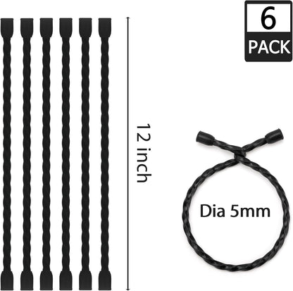 6 PCS 24-Inch Silicone Cable Ties Dia 5mm - Reusable Rubber Twist Ties Bendable Cable Ties for Bundling and Holding, All Purpose Steel-Core Cord Tie for Indoor and Outdoor (White)