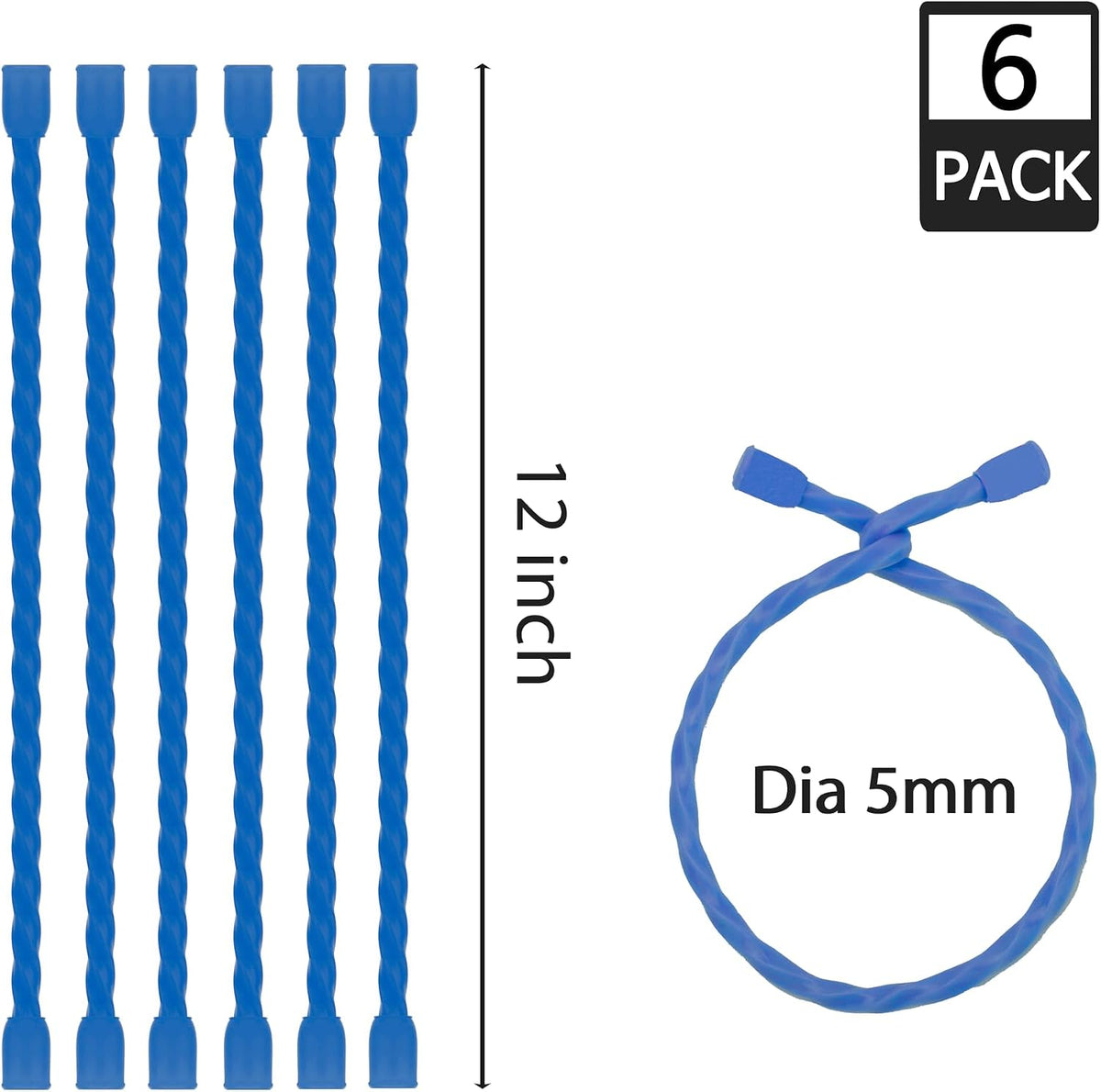 6 PCS 24-Inch Silicone Cable Ties Dia 5mm - Reusable Rubber Twist Ties Bendable Cable Ties for Bundling and Holding, All Purpose Steel-Core Cord Tie for Indoor and Outdoor (White)