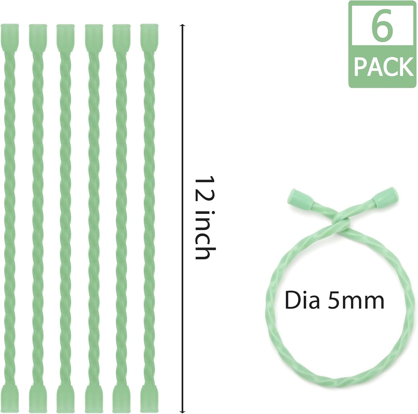 6 PCS 24-Inch Silicone Cable Ties Dia 5mm - Reusable Rubber Twist Ties Bendable Cable Ties for Bundling and Holding, All Purpose Steel-Core Cord Tie for Indoor and Outdoor (White)