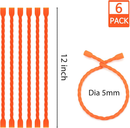 6 PCS 24-Inch Silicone Cable Ties Dia 5mm - Reusable Rubber Twist Ties Bendable Cable Ties for Bundling and Holding, All Purpose Steel-Core Cord Tie for Indoor and Outdoor (White)