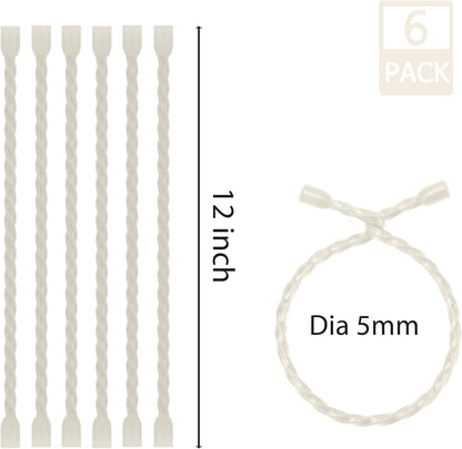6 PCS 24-Inch Silicone Cable Ties Dia 5mm - Reusable Rubber Twist Ties Bendable Cable Ties for Bundling and Holding, All Purpose Steel-Core Cord Tie for Indoor and Outdoor (White)