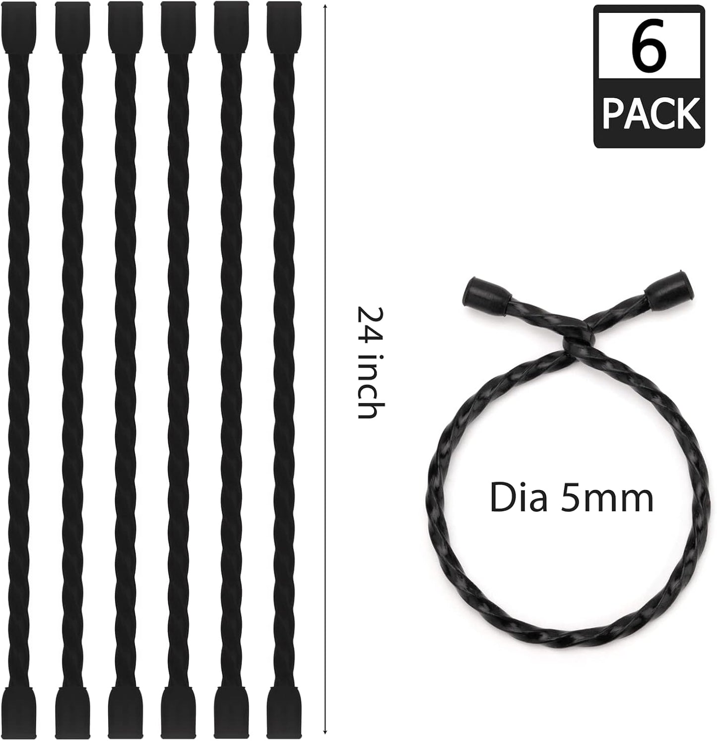 6 PCS 24-Inch Silicone Cable Ties Dia 5mm - Reusable Rubber Twist Ties Bendable Cable Ties for Bundling and Holding, All Purpose Steel-Core Cord Tie for Indoor and Outdoor (White)