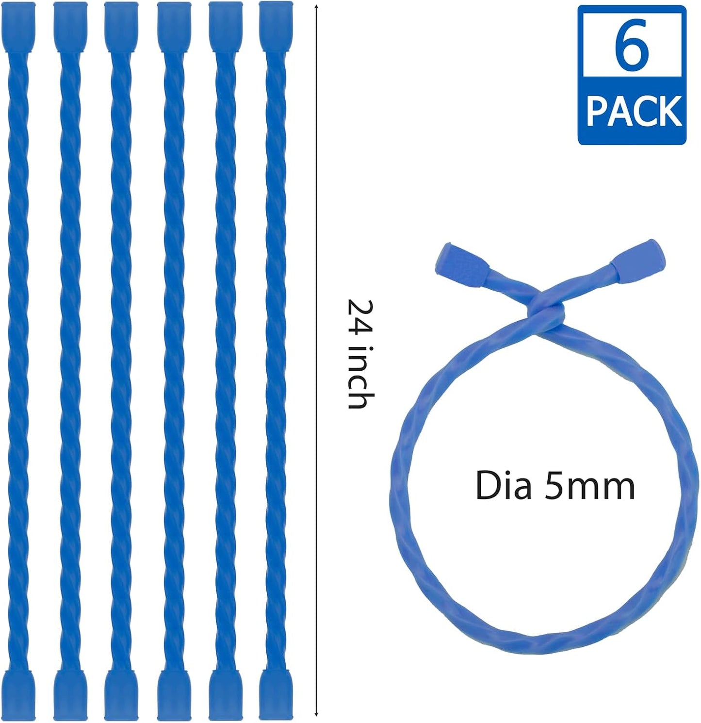 6 PCS 24-Inch Silicone Cable Ties Dia 5mm - Reusable Rubber Twist Ties Bendable Cable Ties for Bundling and Holding, All Purpose Steel-Core Cord Tie for Indoor and Outdoor (White)