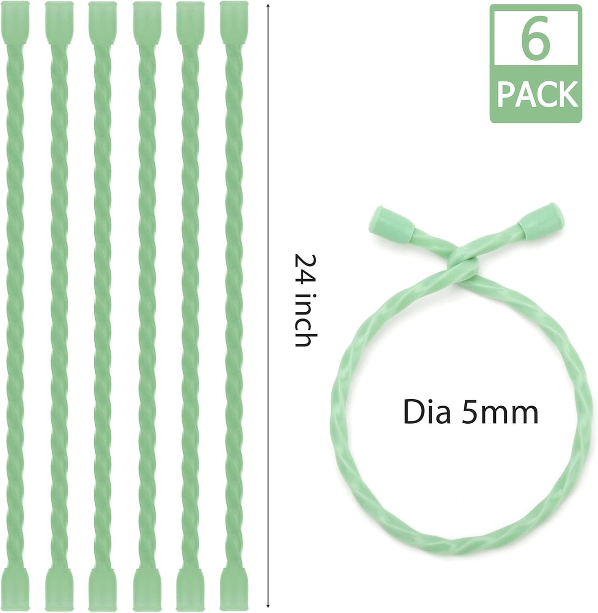 6 PCS 24-Inch Silicone Cable Ties Dia 5mm - Reusable Rubber Twist Ties Bendable Cable Ties for Bundling and Holding, All Purpose Steel-Core Cord Tie for Indoor and Outdoor (White)