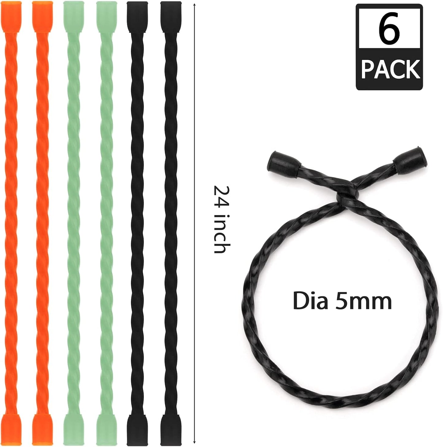 6 PCS 24-Inch Silicone Cable Ties Dia 5mm - Reusable Rubber Twist Ties Bendable Cable Ties for Bundling and Holding, All Purpose Steel-Core Cord Tie for Indoor and Outdoor (White)