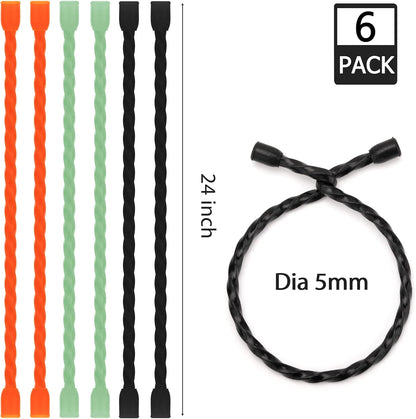 6 PCS 24-Inch Silicone Cable Ties Dia 5mm - Reusable Rubber Twist Ties Bendable Cable Ties for Bundling and Holding, All Purpose Steel-Core Cord Tie for Indoor and Outdoor (White)