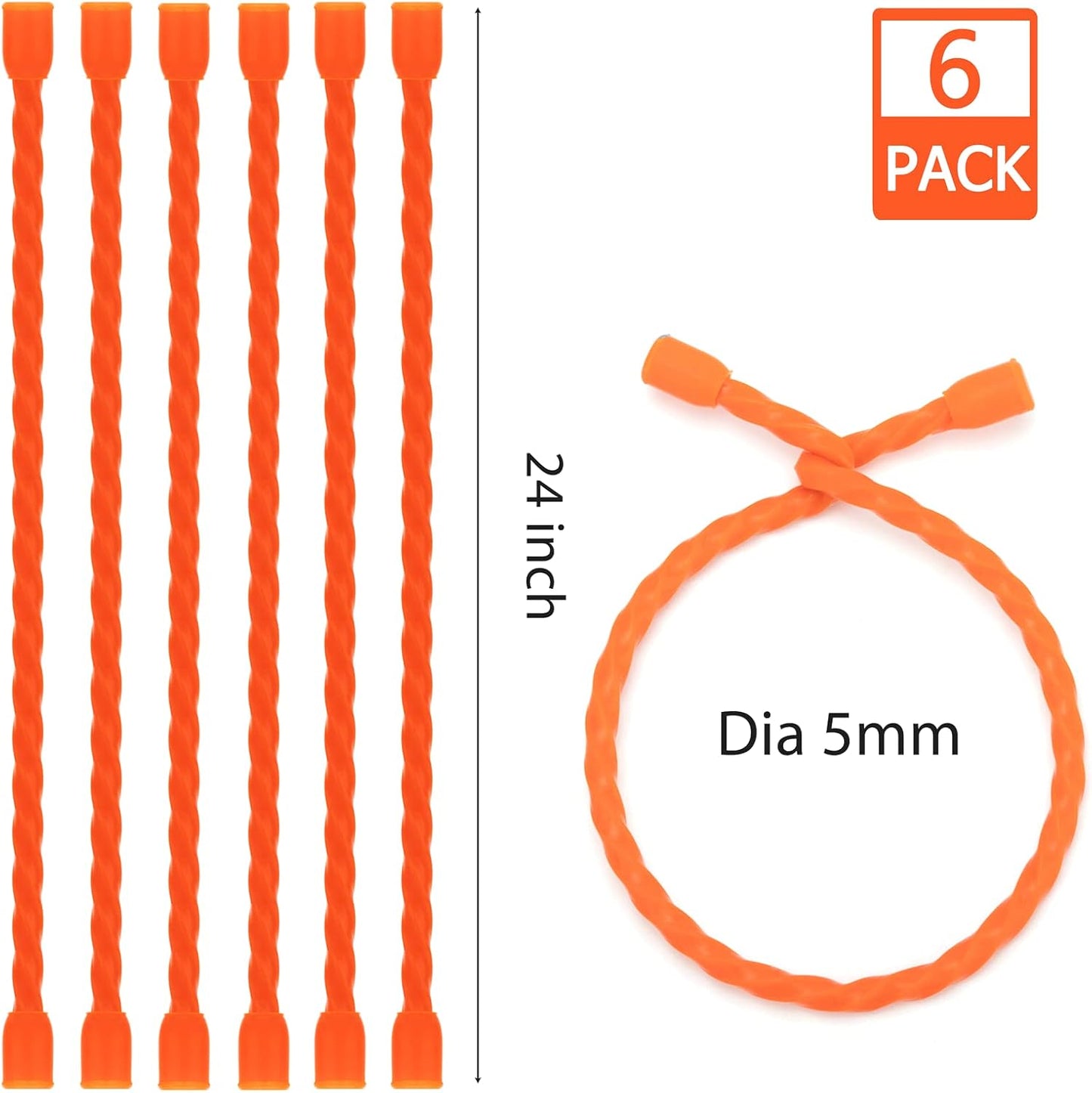 6 PCS 24-Inch Silicone Cable Ties Dia 5mm - Reusable Rubber Twist Ties Bendable Cable Ties for Bundling and Holding, All Purpose Steel-Core Cord Tie for Indoor and Outdoor (White)