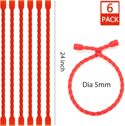 6 PCS 24-Inch Silicone Cable Ties Dia 5mm - Reusable Rubber Twist Ties Bendable Cable Ties for Bundling and Holding, All Purpose Steel-Core Cord Tie for Indoor and Outdoor (White)