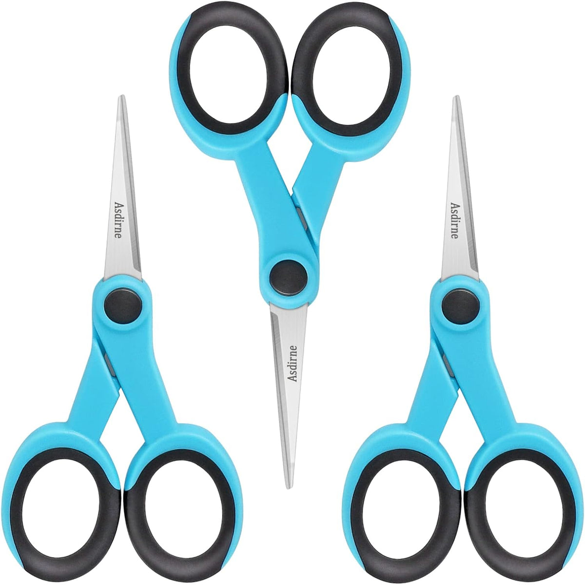 5” Detail Scissors, Embroidery Scissors with Sharp Stainless Steel Blade and Soft Handles, Great for Sewing, Craft, Office and School, 3 Pcs, Blue/Black