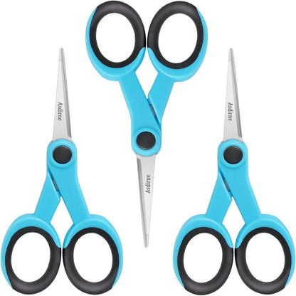 5” Detail Scissors, Embroidery Scissors with Sharp Stainless Steel Blade and Soft Handles, Great for Sewing, Craft, Office and School, 3 Pcs, Blue/Black