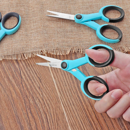 5” Detail Scissors, Embroidery Scissors with Sharp Stainless Steel Blade and Soft Handles, Great for Sewing, Craft, Office and School, 3 Pcs, Blue/Black