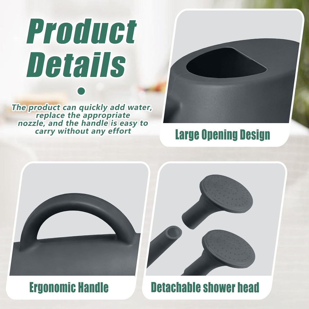 Indoor and Outdoor Watering Can - Long Spout -1/2 Gallon (64oz) - Black
