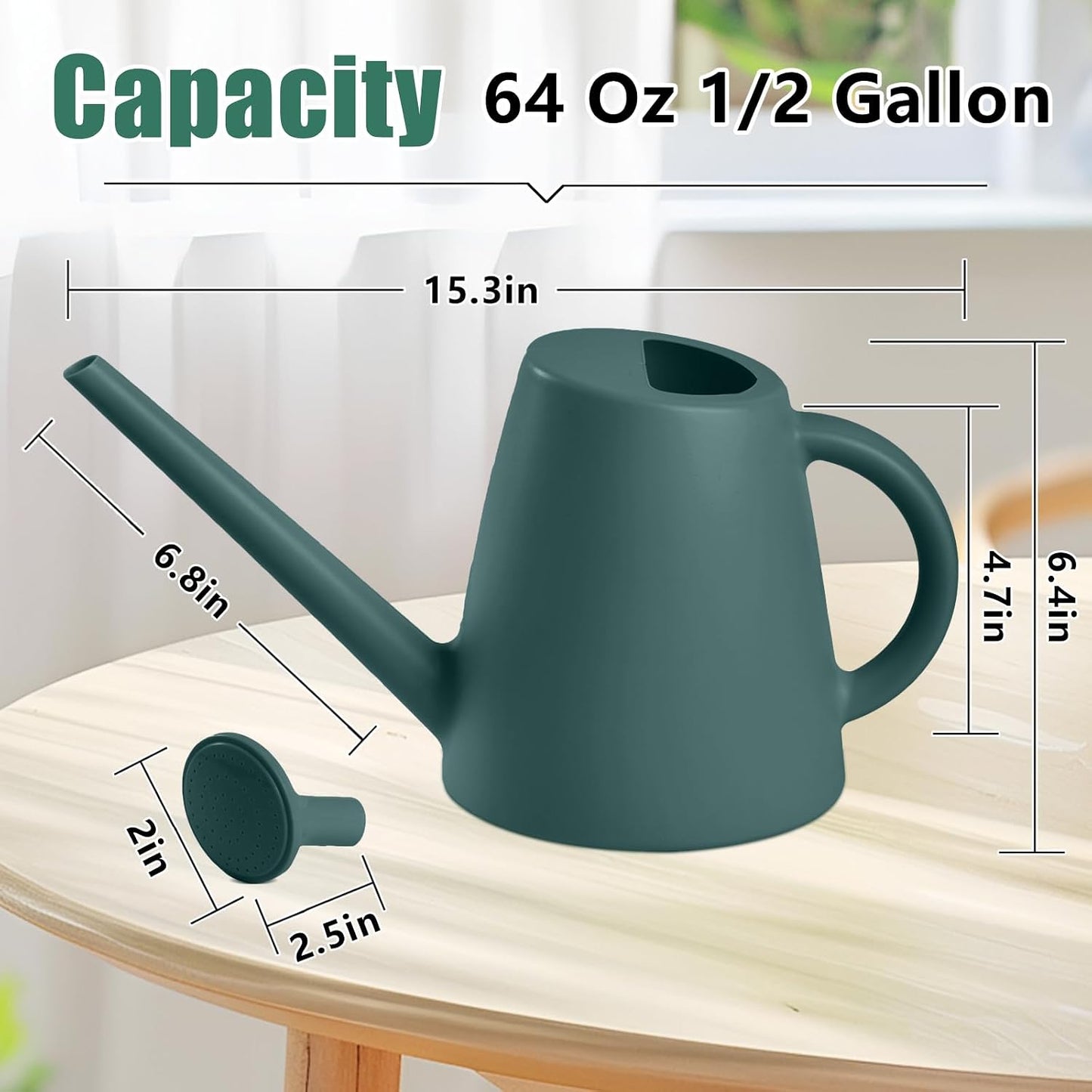 Indoor and Outdoor Watering Can - Long Spout -1/2 Gallon (64oz) - Black