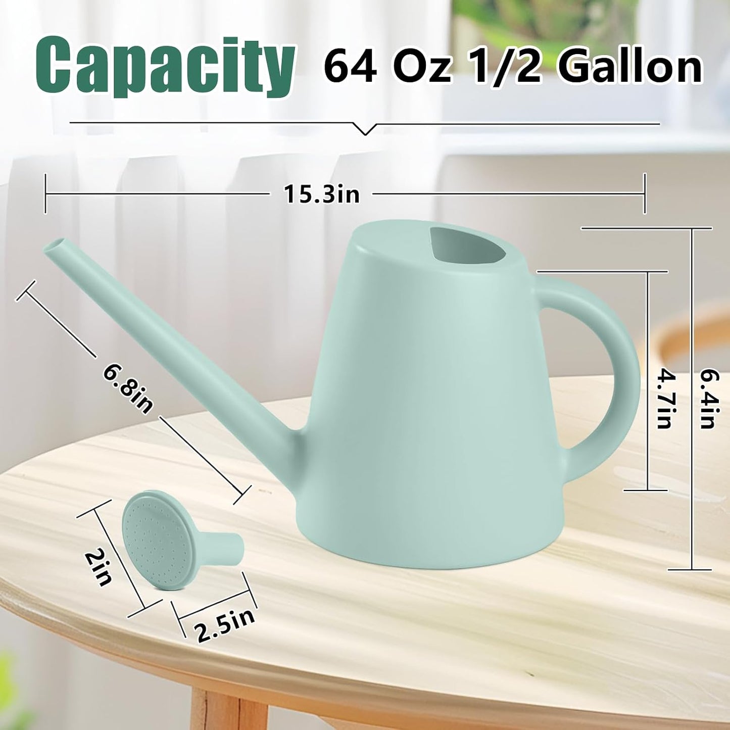 Indoor and Outdoor Watering Can - Long Spout -1/2 Gallon (64oz) - Black