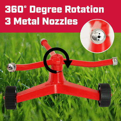 Wheeled Impact Sprinkler, 360° Automatic, Up to 85 ft Coverage, Red