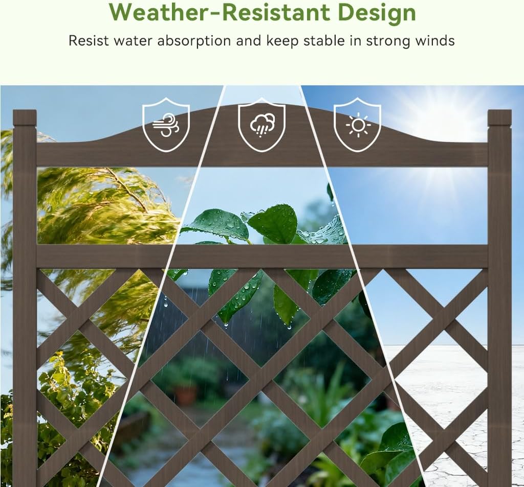 2 Pack Planter Box with Trellis and Wheels, 48In Elevated Raised Garden Bed, Drainage Holes, Outdoor Lattice for Climbing Flowers, Vegetables, Patio Balcony, Brown