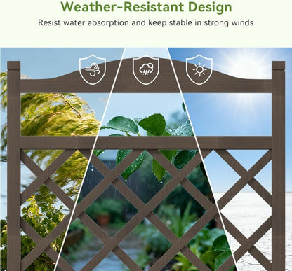 2 Pack Planter Box with Trellis and Wheels, 48In Elevated Raised Garden Bed, Drainage Holes, Outdoor Lattice for Climbing Flowers, Vegetables, Patio Balcony, Brown