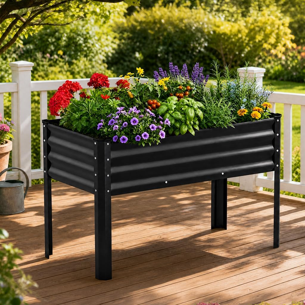 2 Pack Planter Box with Trellis and Wheels, 48In Elevated Raised Garden Bed, Drainage Holes, Outdoor Lattice for Climbing Flowers, Vegetables, Patio Balcony, Brown