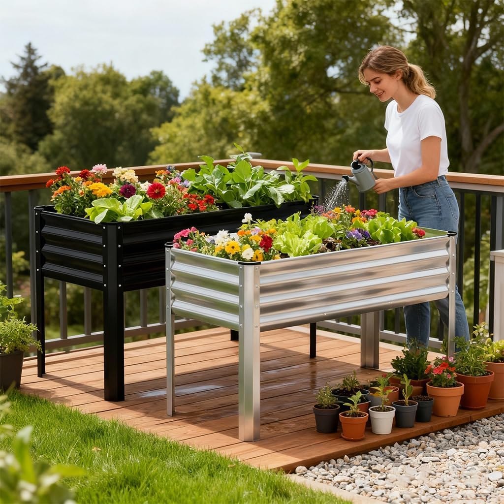 2 Pack Planter Box with Trellis and Wheels, 48In Elevated Raised Garden Bed, Drainage Holes, Outdoor Lattice for Climbing Flowers, Vegetables, Patio Balcony, Brown