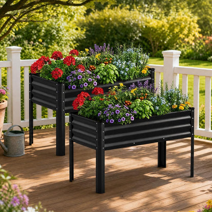 2 Pack Planter Box with Trellis and Wheels, 48In Elevated Raised Garden Bed, Drainage Holes, Outdoor Lattice for Climbing Flowers, Vegetables, Patio Balcony, Brown