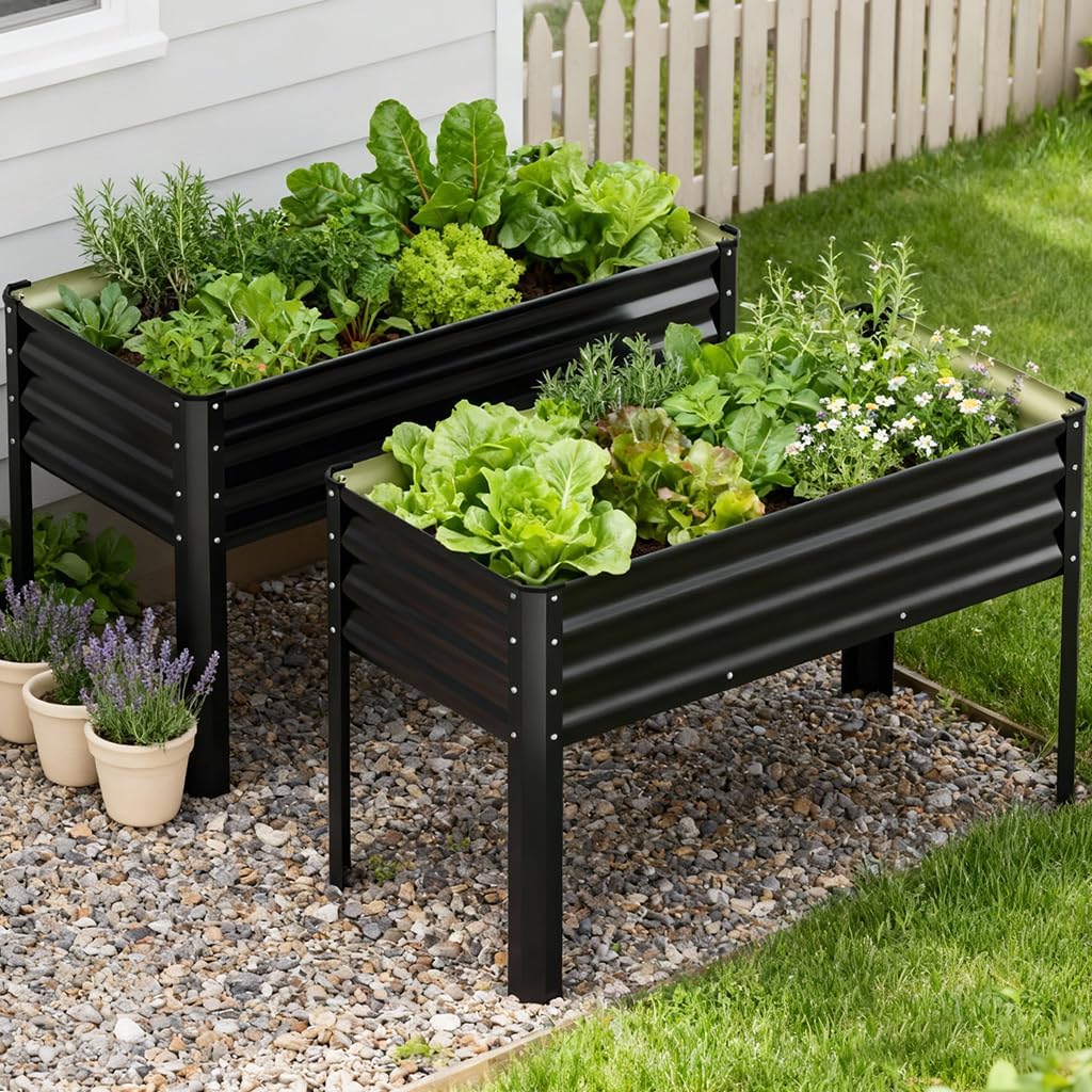 2 Pack Planter Box with Trellis and Wheels, 48In Elevated Raised Garden Bed, Drainage Holes, Outdoor Lattice for Climbing Flowers, Vegetables, Patio Balcony, Brown
