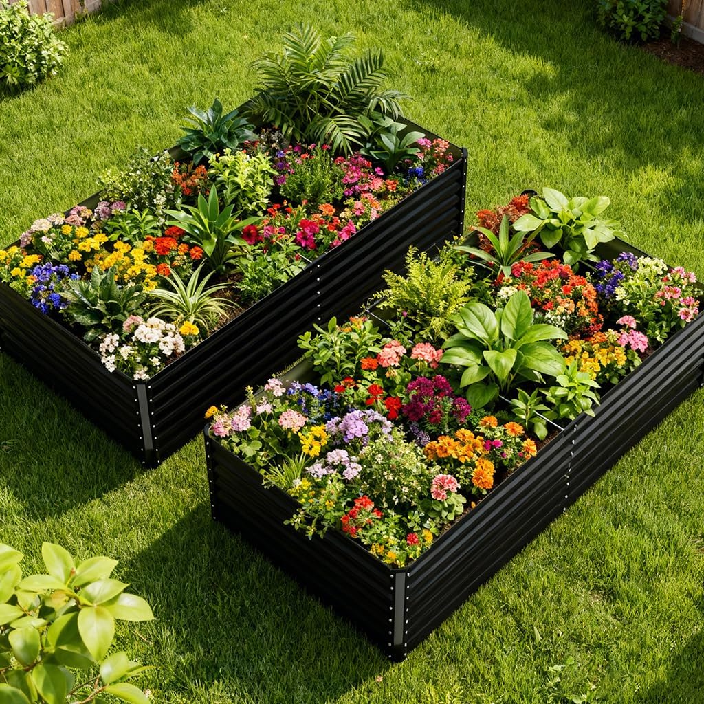 2 Pack Planter Box with Trellis and Wheels, 48In Elevated Raised Garden Bed, Drainage Holes, Outdoor Lattice for Climbing Flowers, Vegetables, Patio Balcony, Brown