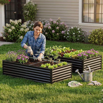 2 Pack Planter Box with Trellis and Wheels, 48In Elevated Raised Garden Bed, Drainage Holes, Outdoor Lattice for Climbing Flowers, Vegetables, Patio Balcony, Brown