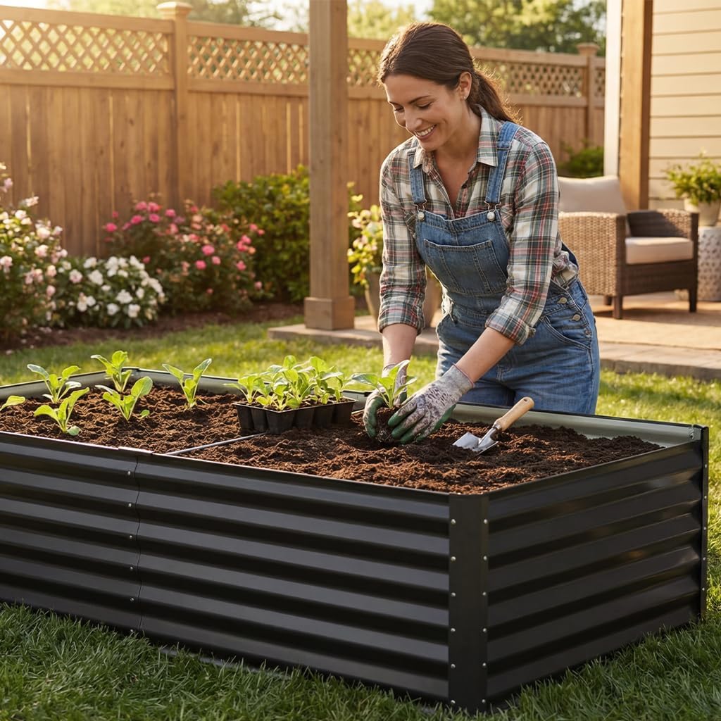 2 Pack Planter Box with Trellis and Wheels, 48In Elevated Raised Garden Bed, Drainage Holes, Outdoor Lattice for Climbing Flowers, Vegetables, Patio Balcony, Brown