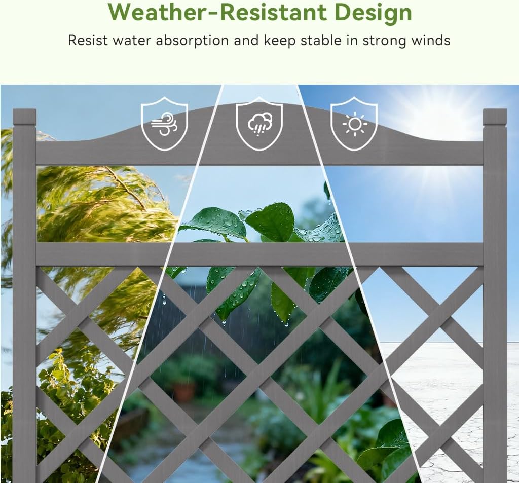 2 Pack Planter Box with Trellis and Wheels, 48In Elevated Raised Garden Bed, Drainage Holes, Outdoor Lattice for Climbing Flowers, Vegetables, Patio Balcony, Brown
