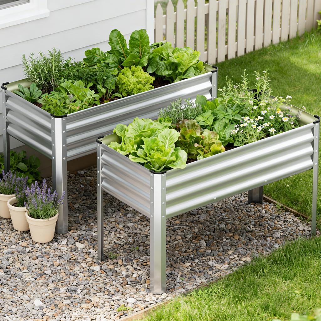 2 Pack Planter Box with Trellis and Wheels, 48In Elevated Raised Garden Bed, Drainage Holes, Outdoor Lattice for Climbing Flowers, Vegetables, Patio Balcony, Brown