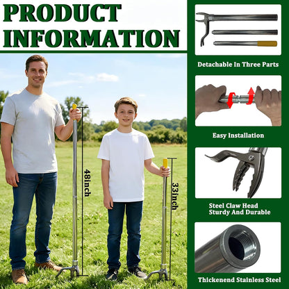 Metal Stand Up Weed Puller Tool - 48" Garden Weeding Tool, Foot Platform Design - 4 Claw Strong Steel Head Weeder Tool, Smoothly Remove Weeds Without Kneeling - All Steel Construction