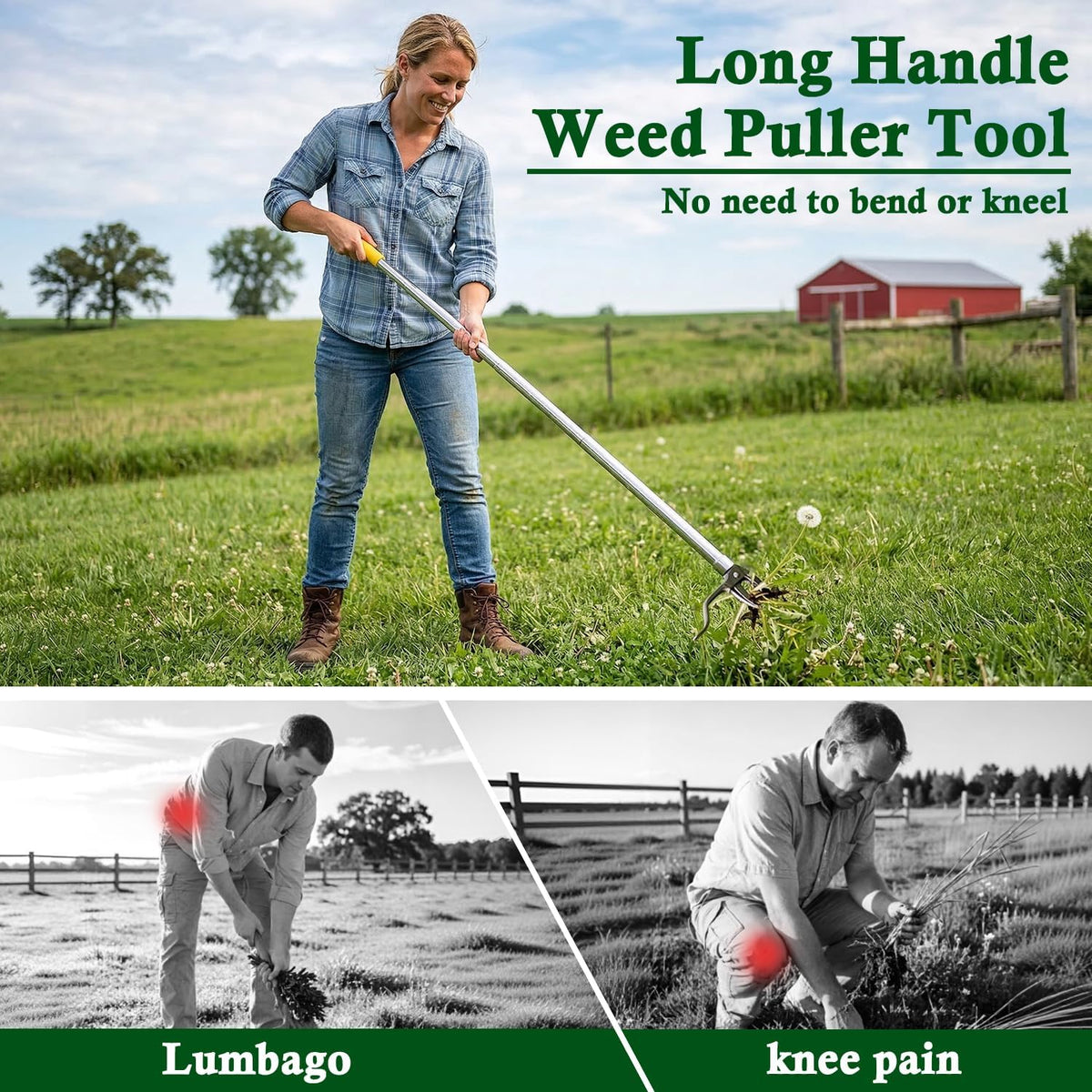 Metal Stand Up Weed Puller Tool - 48" Garden Weeding Tool, Foot Platform Design - 4 Claw Strong Steel Head Weeder Tool, Smoothly Remove Weeds Without Kneeling - All Steel Construction