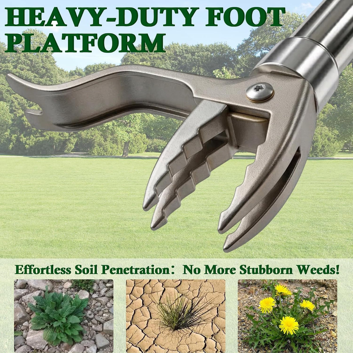 Metal Stand Up Weed Puller Tool - 48" Garden Weeding Tool, Foot Platform Design - 4 Claw Strong Steel Head Weeder Tool, Smoothly Remove Weeds Without Kneeling - All Steel Construction