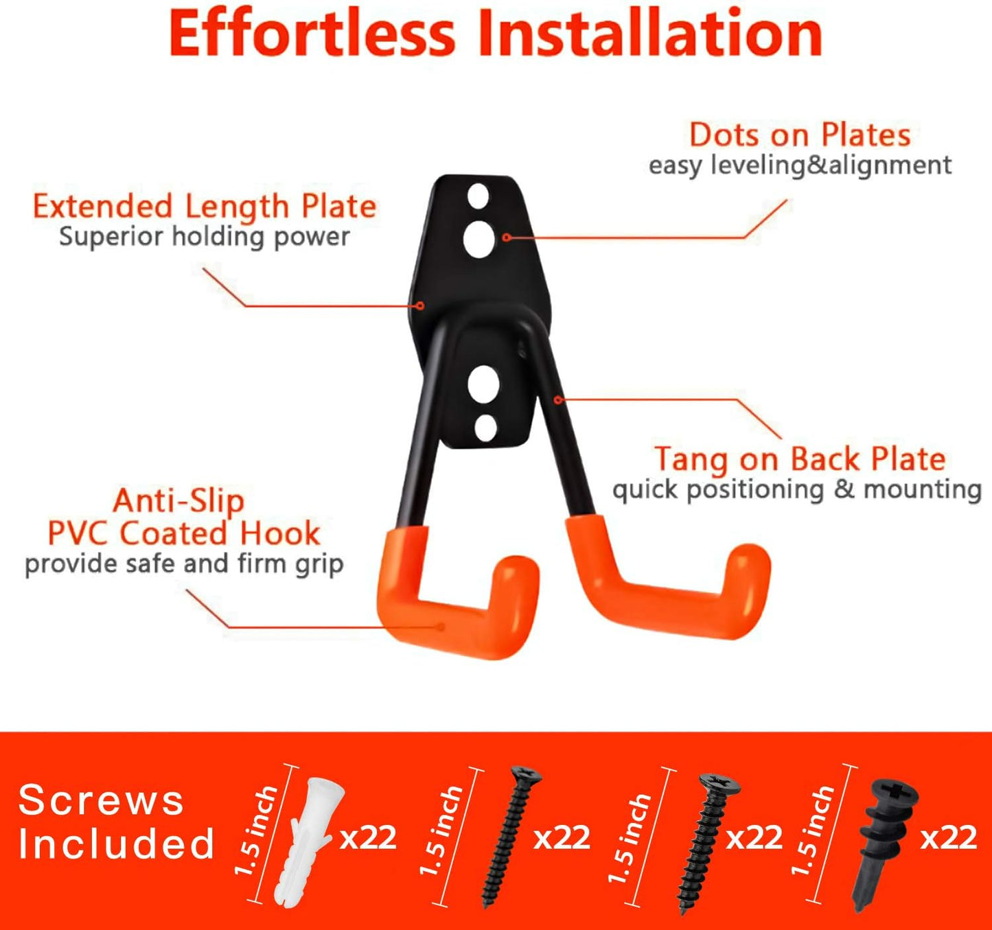 Garage Hooks, 12 Pack Wall Storage Hook Includes 2 Extension Cord Holder, Utility Organization, Heavy Duty Wall Mount Hangers for Hanging Bike, Ladder, Garden Tools