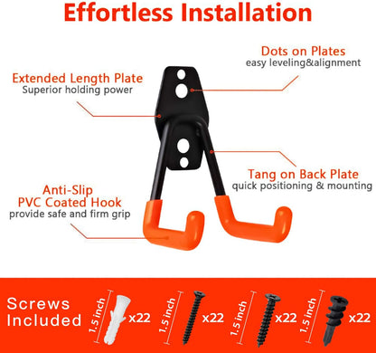Garage Hooks, 12 Pack Wall Storage Hook Includes 2 Extension Cord Holder, Utility Organization, Heavy Duty Wall Mount Hangers for Hanging Bike, Ladder, Garden Tools