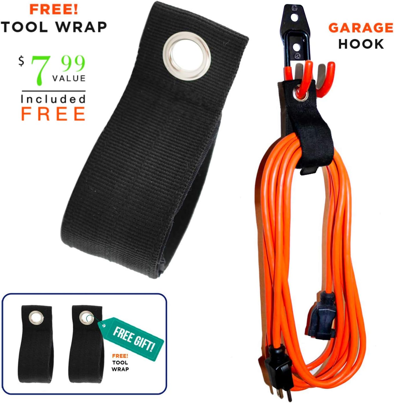 Garage Hooks, 12 Pack Wall Storage Hook Includes 2 Extension Cord Holder, Utility Organization, Heavy Duty Wall Mount Hangers for Hanging Bike, Ladder, Garden Tools
