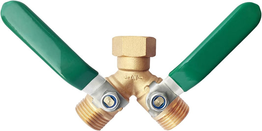 Brass Garden Hose Splitter, Water Hose Splitter 2 Way Heavy Duty with Stainless Steel Extension Handles, Hose Y Splitter 3/4” GHT Threads