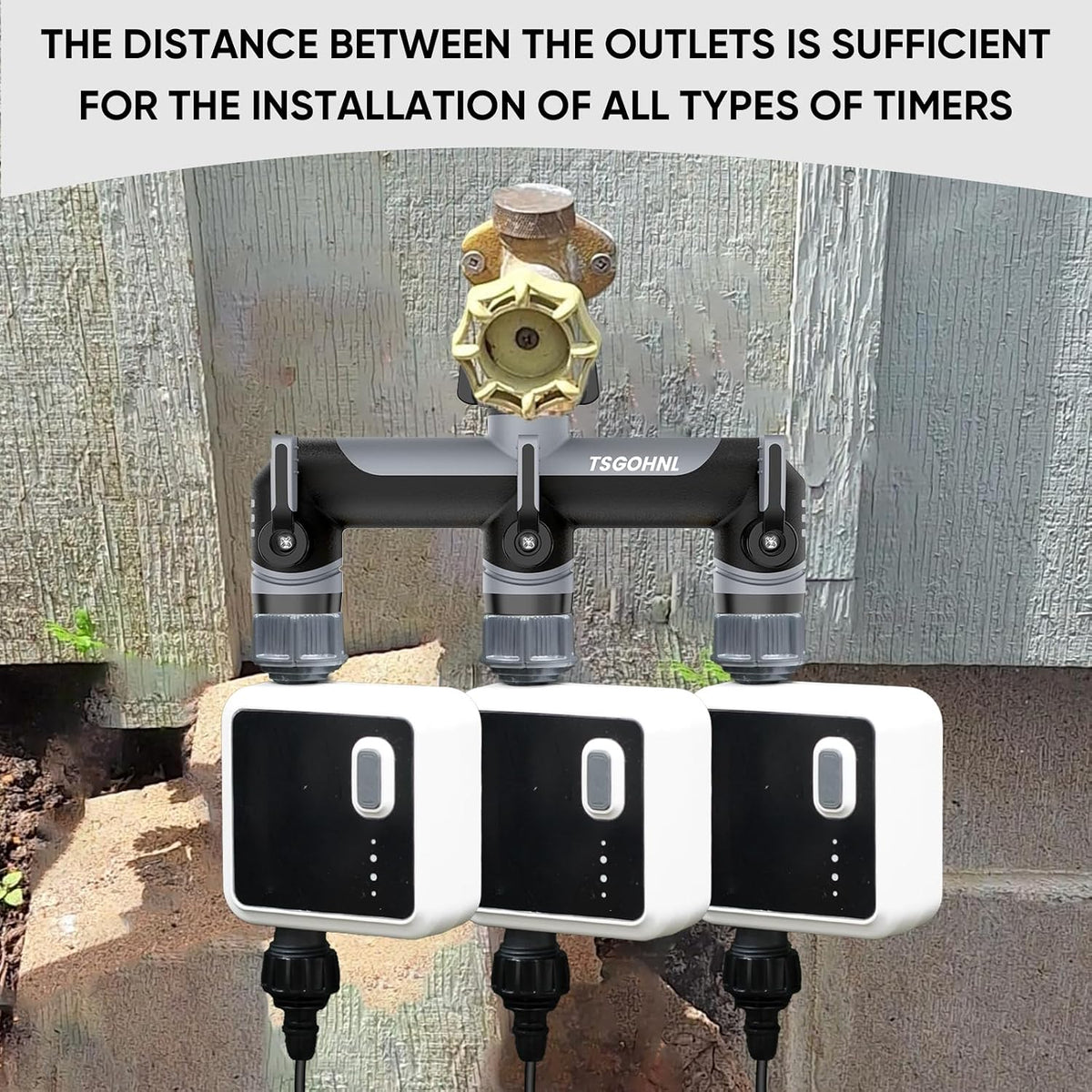 2 Way Garden Hose Splitter, 3/4 Inch Outdoor Faucet Splitter, Hose Manifold with Independent Shut Off Valves, Wide Spacing for Hose Timers, Sprinklers, Lawn, Yard and Garden Watering - Red