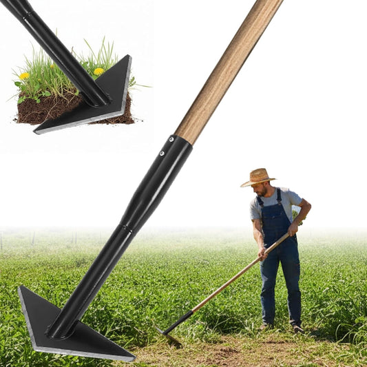1 Pc 6 Inch Wide Triangle Hoe with 60 Inch Long Wood Handle Scuffle Hoe with Triangle Head Gardening Tool Steel for Quickly Weeding and Cultivating
