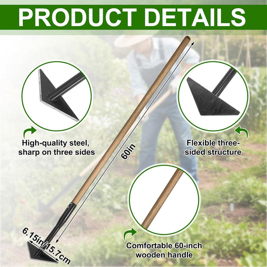 1 Pc 6 Inch Wide Triangle Hoe with 60 Inch Long Wood Handle Scuffle Hoe with Triangle Head Gardening Tool Steel for Quickly Weeding and Cultivating