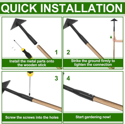 1 Pc 6 Inch Wide Triangle Hoe with 60 Inch Long Wood Handle Scuffle Hoe with Triangle Head Gardening Tool Steel for Quickly Weeding and Cultivating