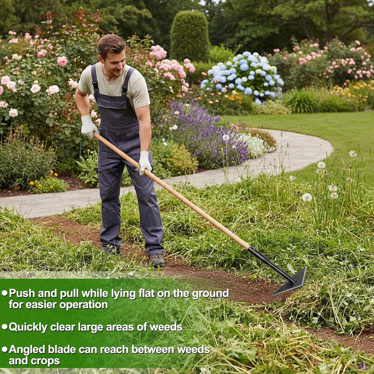 1 Pc 6 Inch Wide Triangle Hoe with 60 Inch Long Wood Handle Scuffle Hoe with Triangle Head Gardening Tool Steel for Quickly Weeding and Cultivating