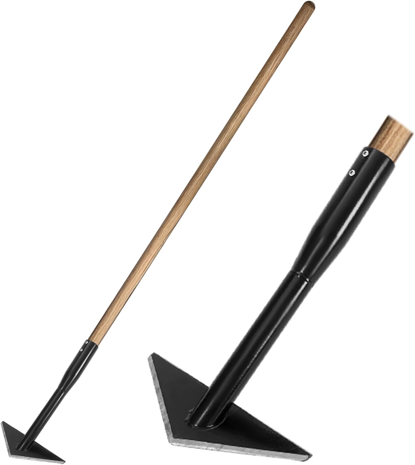 1 Pc 6 Inch Wide Triangle Hoe with 60 Inch Long Wood Handle Scuffle Hoe with Triangle Head Gardening Tool Steel for Quickly Weeding and Cultivating