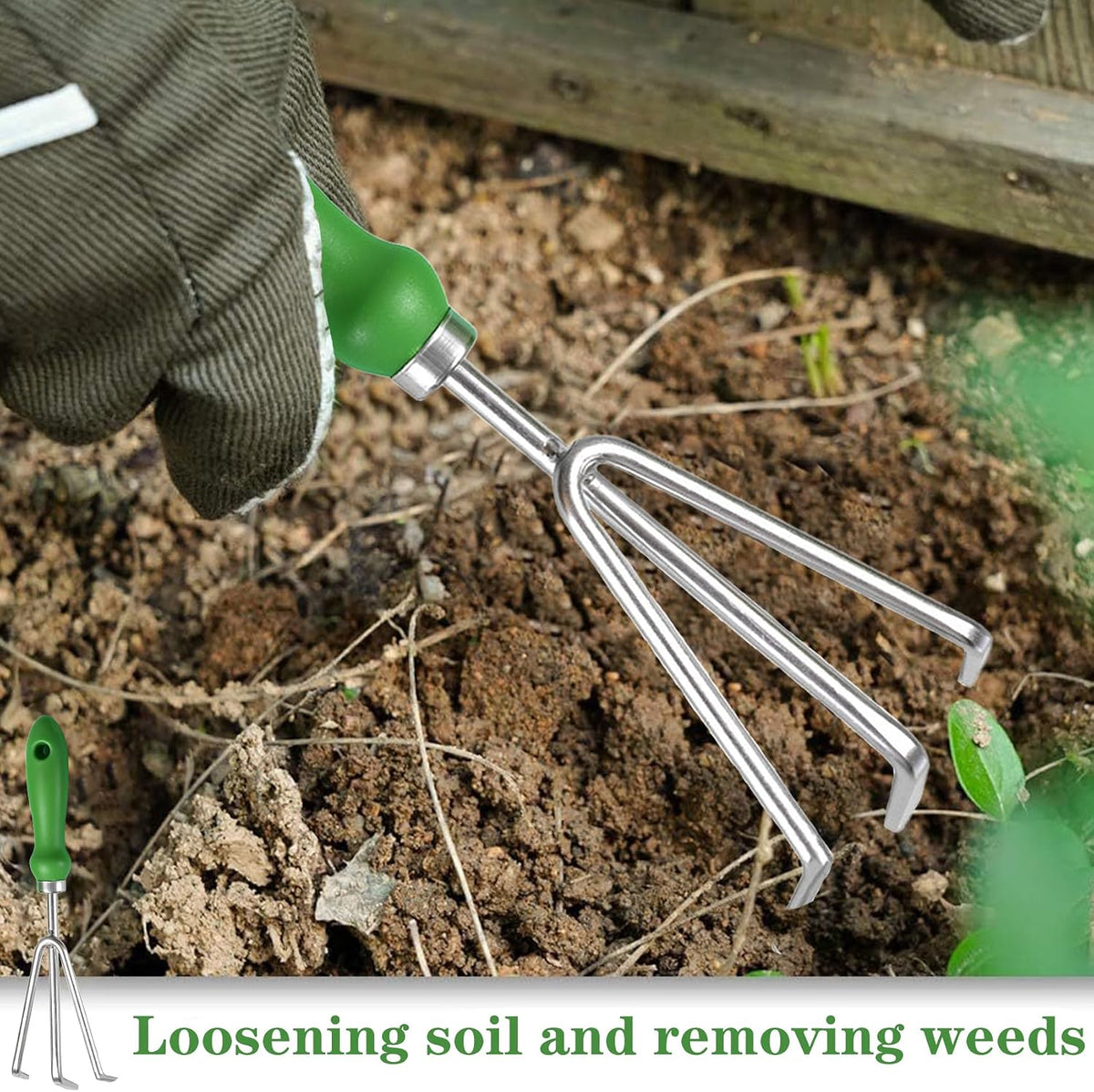 Garden Rake Soil Tiller, Stainless Steel Claw Gardening Tools Hand Rake