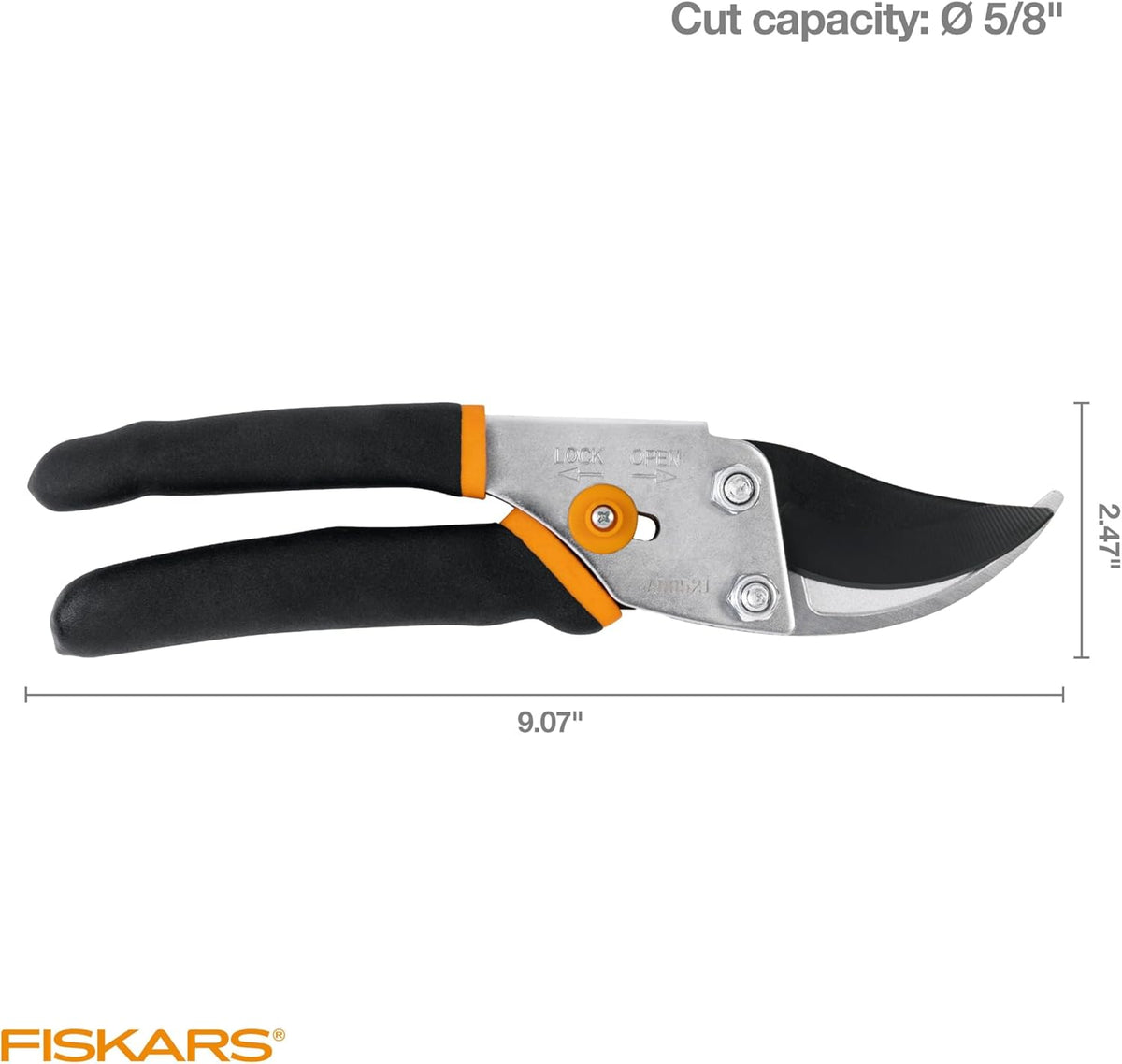 Bypass Pruning Shears, 5/8" Cut Capacity Garden Clippers