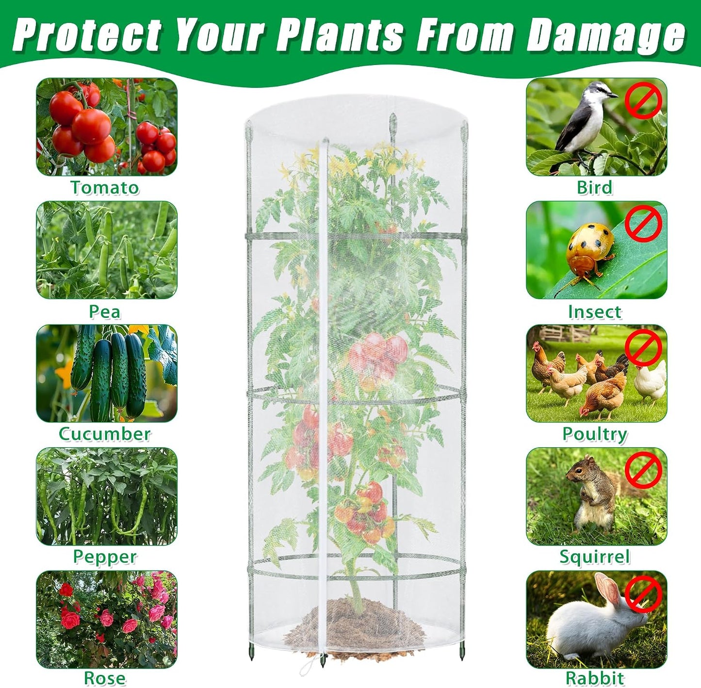 Garden Netting for Tomato Plants, Round Tomato Cage Plant Cover with Zipper