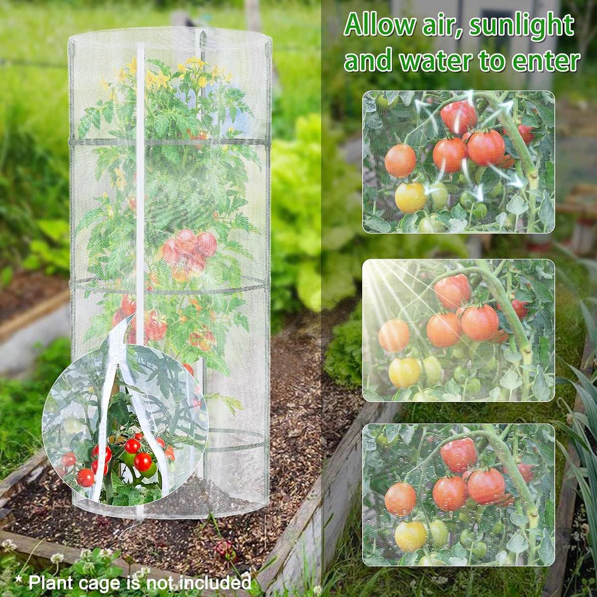 Garden Netting for Tomato Plants, Round Tomato Cage Plant Cover with Zipper